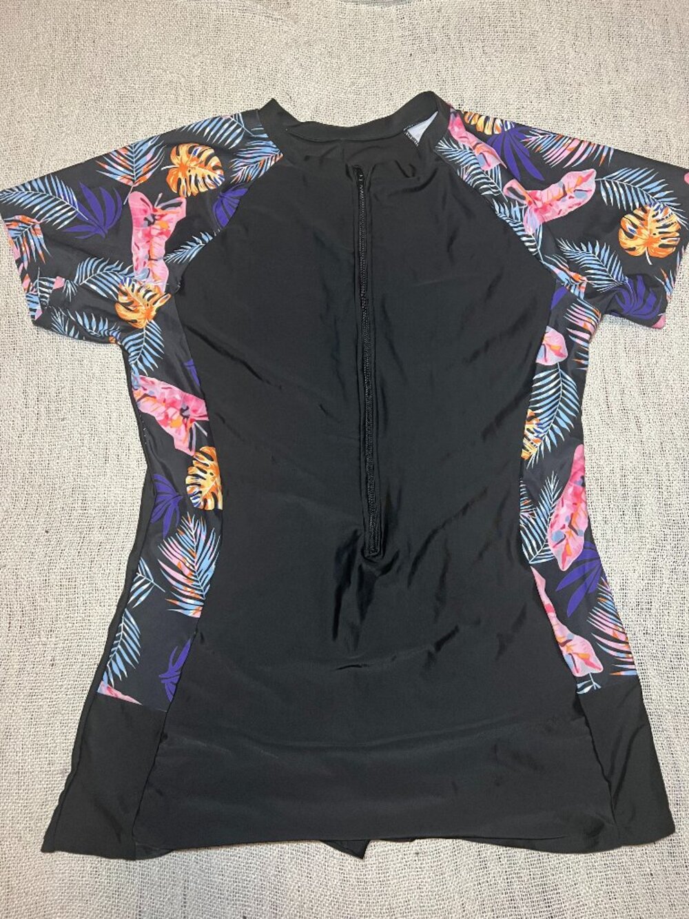 SHEIN Women's Tropical Print One-Piece Swimsuit Front Zip Size 4XL